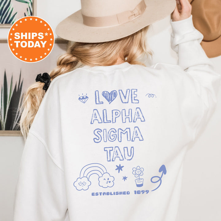 Alpha Sigma Tau Doodle Letters Sorority Sweatshirt | Doodle Font Hoodie | Big Little Recruitment Gift | Custom Greek Sweatshirt