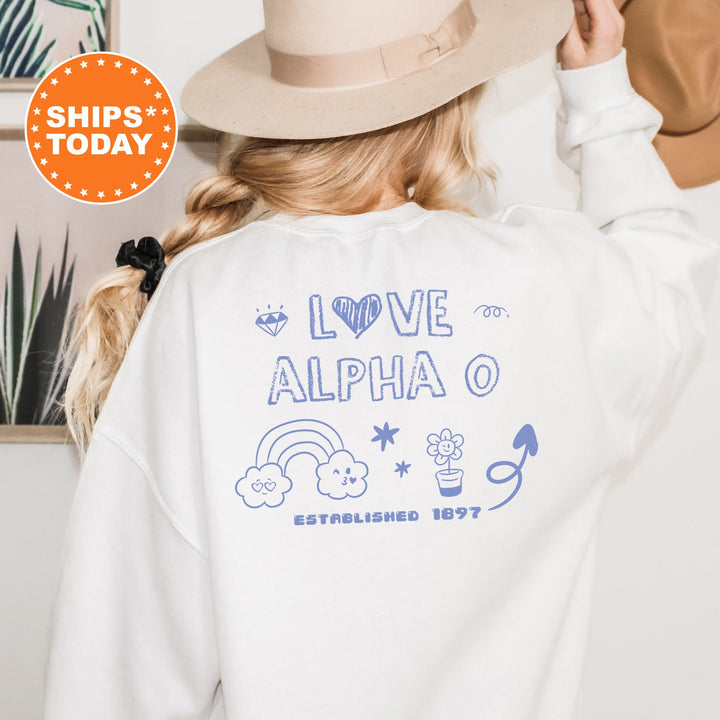 Alpha Omicron Pi Doodle Letters Sorority Sweatshirt | Alpha O Doodle Font | Big Little Recruitment Gift | Custom Greek Sweatshirt