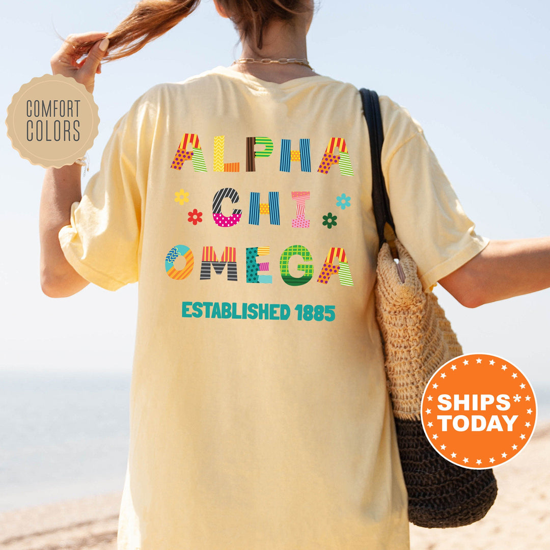 Alpha Chi Omega Paper Letters Sorority T-Shirt | Alpha Chi Comfort Colors Shirt | Big Little Sorority Gifts | College Apparel _ 16354g