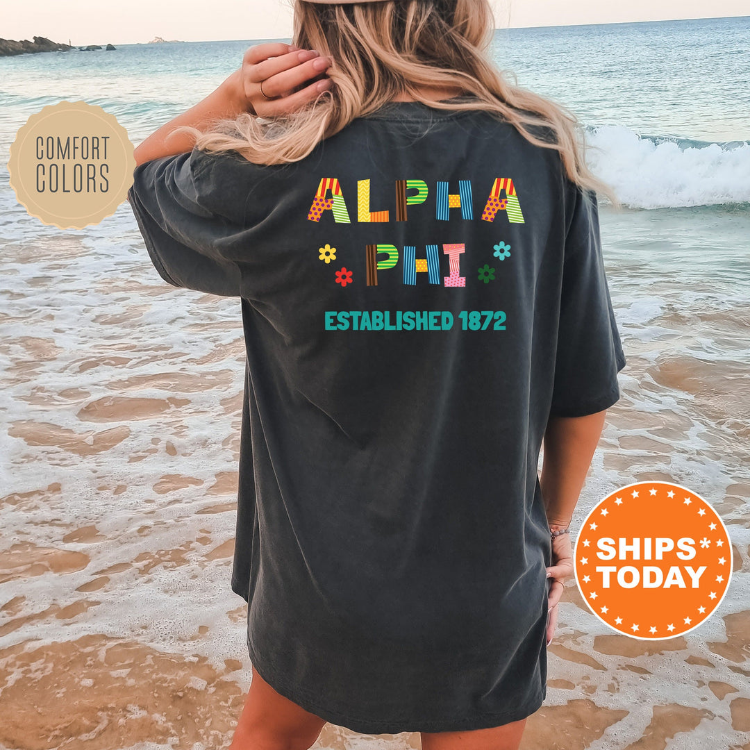 Alpha Phi Paper Letters Sorority T-Shirt | APHI Comfort Colors Shirt | Big Little Reveal | Sorority Gift | College Apparel _ 16359g