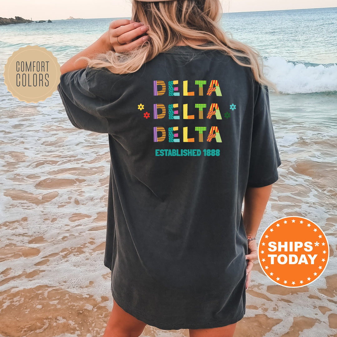 Delta Delta Delta Paper Letters Sorority T-Shirt | Tri Delta Comfort Colors Shirt | Big Little Sorority Gifts | College Apparel _ 16364g