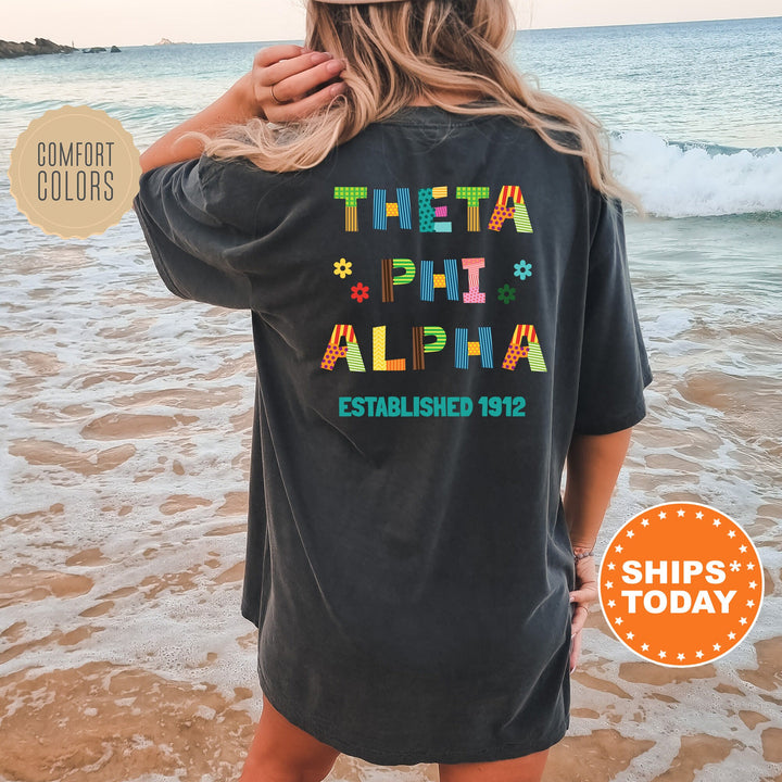 Theta Phi Alpha Paper Letters Sorority T-Shirt | Theta Phi Comfort Colors Shirt | Big Little Sorority Gifts | College Apparel _ 16378g