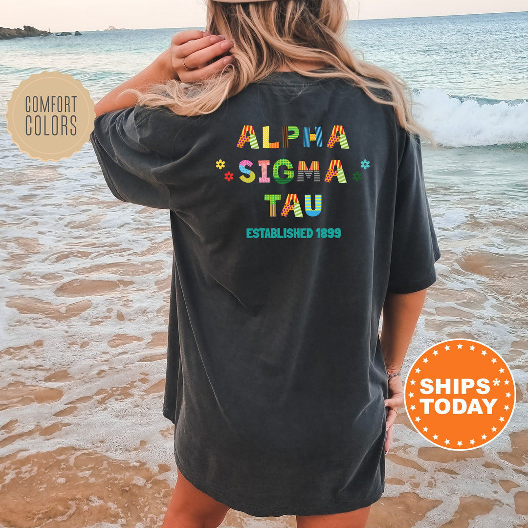 Alpha Sigma Tau Paper Letters Sorority T-Shirt | Alpha Sigma Tau Comfort Colors Shirt | Big Little Sorority Gifts | College Apparel _ 16361g