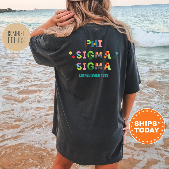 Phi Sigma Sigma Paper Letters Sorority T-Shirt | Phi Sig Comfort Colors Shirt | Big Little Reveal | Sorority Gift | College Apparel _ 16373g