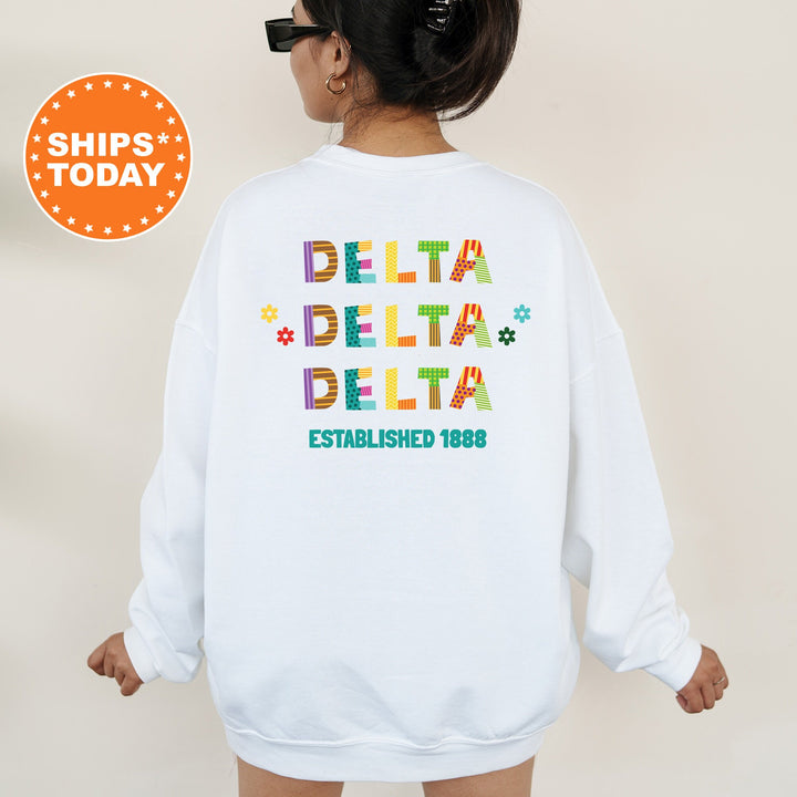 Delta Delta Delta Paper Letters Sorority Sweatshirt | Tri Delta Trendy Sweatshirt | Greek Apparel | Big Little Sorority Gifts