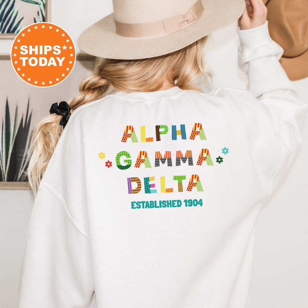 Alpha Gamma Delta Paper Letters Sorority Sweatshirt | Alpha Gam Trendy Sweatshirt | Greek Apparel | AGD Big Little Sorority Gifts
