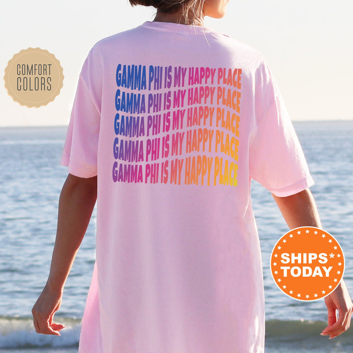 Gamma Phi Is My Happy Place | Gamma Phi Beta Wavy Font Sorority T-Shirt | Big Little Gift | Comfort Colors | Custom Sorority Shirt _  12679g