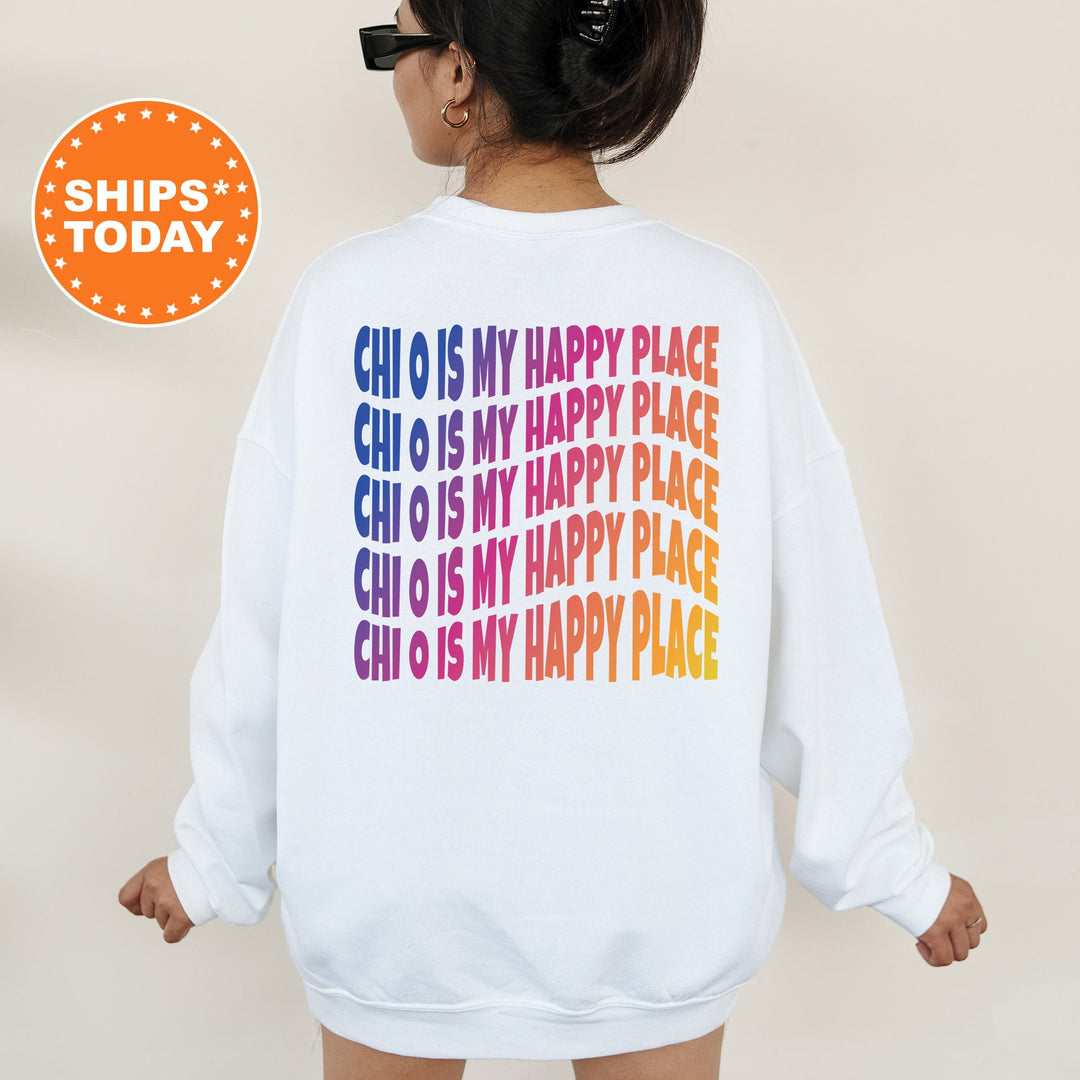 Chi O Is My Happy Place | Chi Omega Wavy Font Sorority Sweatshirt | Sorority Merch | Chi Omega Big Little Recruitment Gift _ 12674g