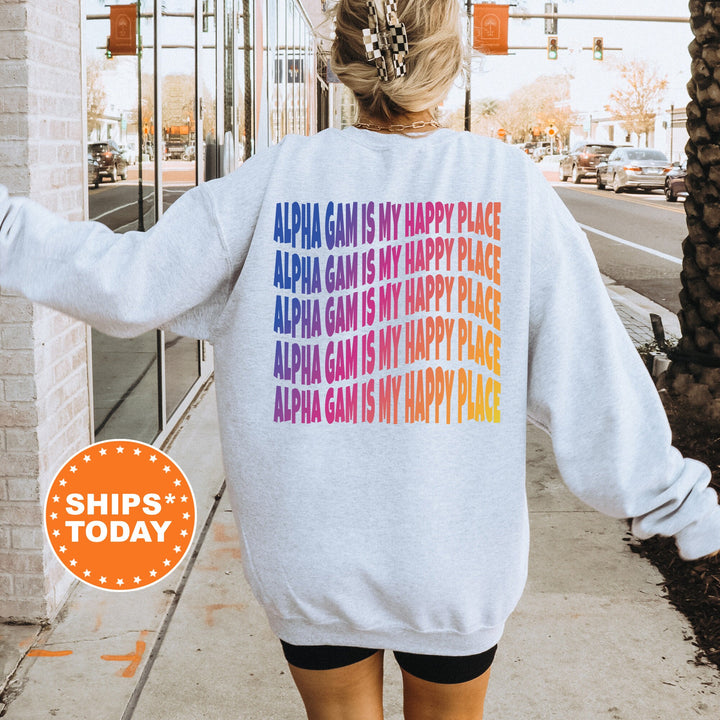 Alpha Gam Is My Happy Place | Alpha Gamma Delta Wavy Font Sorority Sweatshirt | AGD Sorority Merch | Big Little Recruitment Gift _ 12668g