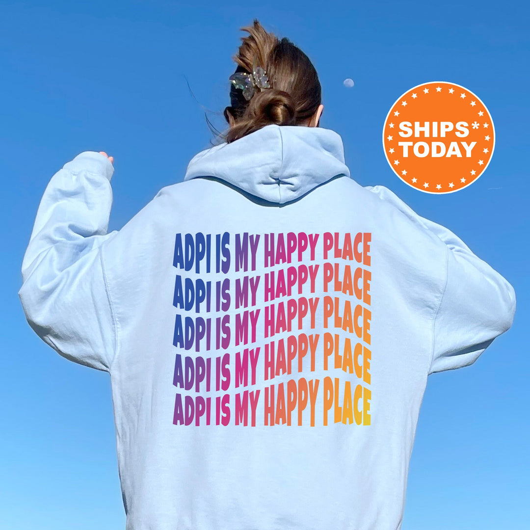 ADPI Is My Happy Place | Alpha Delta Pi Wavy Font Sorority Sweatshirt | Sorority Merch | Big Little Recruitment Gift _ 12666g