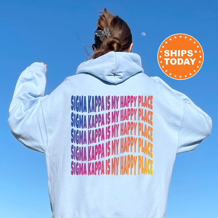 Sigma Kappa Is My Happy Place | Sigma Kappa Wavy Font Sorority Sweatshirt | Sig Kap Sorority Merch | Big Little Recruitment Gift _ 12687g