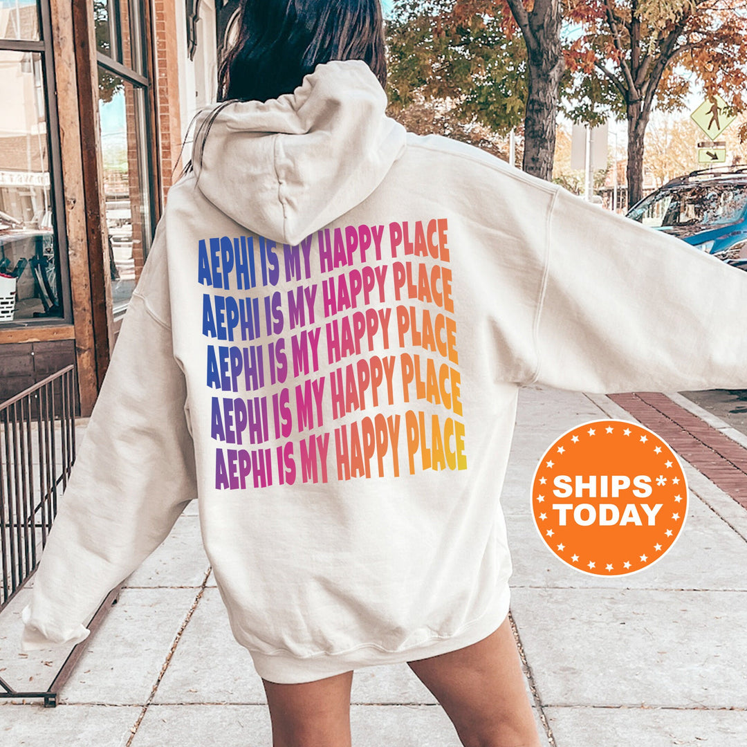 AEPHI Is My Happy Place | Alpha Epsilon Phi Wavy Font Sorority Sweatshirt | Sorority Merch | Big Little Recruitment Gift _ 12667g