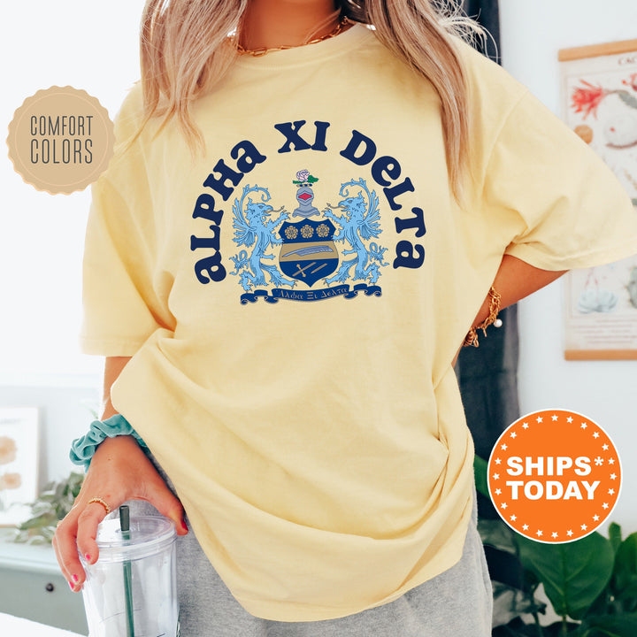 Alpha Xi Delta Crest Legacy Sorority T-Shirt | AXID Crest Shirt | Big Little Reveal Gift | Sorority Merch | Comfort Colors Tee _ 17343g