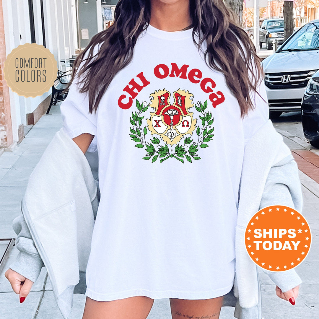 Chi Omega Crest Legacy Sorority T-Shirt | Chi O Crest Shirt | Big Little Reveal Gift | Sorority Merch | Comfort Colors Tee _ 17344g