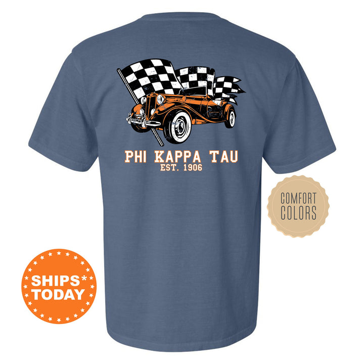 Phi Kappa Tau Racer Fraternity T-Shirt | Phi Tau Greek Life Shirt | Fraternity Gift | College Apparel | Comfort Colors Shirt _  11842g