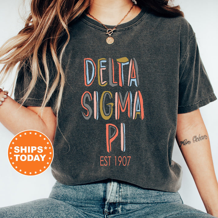 Delta Sigma Pi Pastel Stencil Coed T-Shirt | Deltasig Comfort Colors Tees | Fraternity Apparel | Bid Day Gift | Custom Greek Apparel _ 8835g