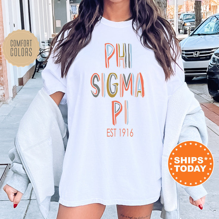 Phi Sigma Pi Pastel Stencil Coed T-Shirt | Phi Sigma Pi Comfort Colors Shirt | Bid Day Gift | Honor Fraternity Shirt | Greek Apparel _ 8842g