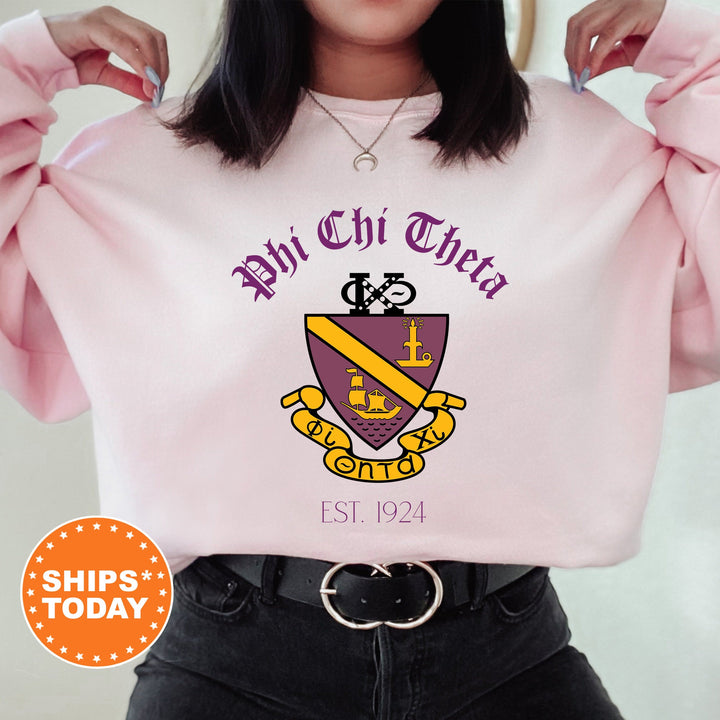 Phi Chi Theta Greek Heritage COED Sweatshirt | Phi Chi Theta Crest Sweatshirt | COED Fraternity Crewneck | Greek Apparel _ 15391g