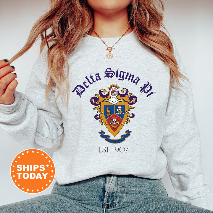 Delta Sigma Pi Greek Heritage COED Sweatshirt | Delta Sigma Pi Crest Sweatshirt | COED Fraternity Crewneck | Greek Apparel _ 15386g