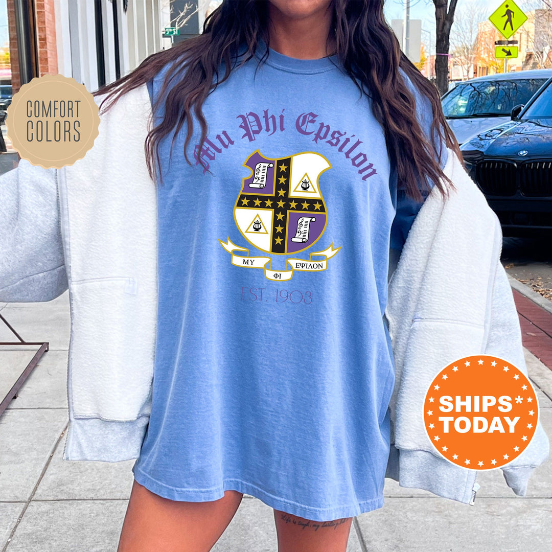 Mu Phi Epsilon Greek Heritage COED T-Shirt | Mu Phi Epsilon Crest Shirt | COED Fraternity TShirt | Comfort Colors Tee _ 15389g