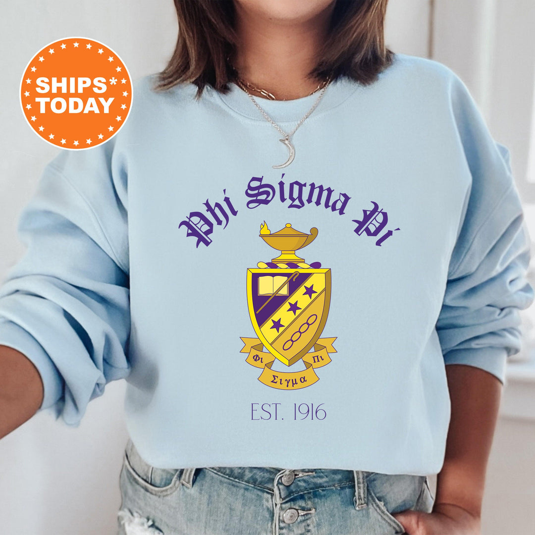 Phi Sigma Pi Greek Heritage COED Sweatshirt | Phi Sigma Pi Crest Sweatshirt | COED Fraternity Crewneck | Greek Apparel _ 15393g
