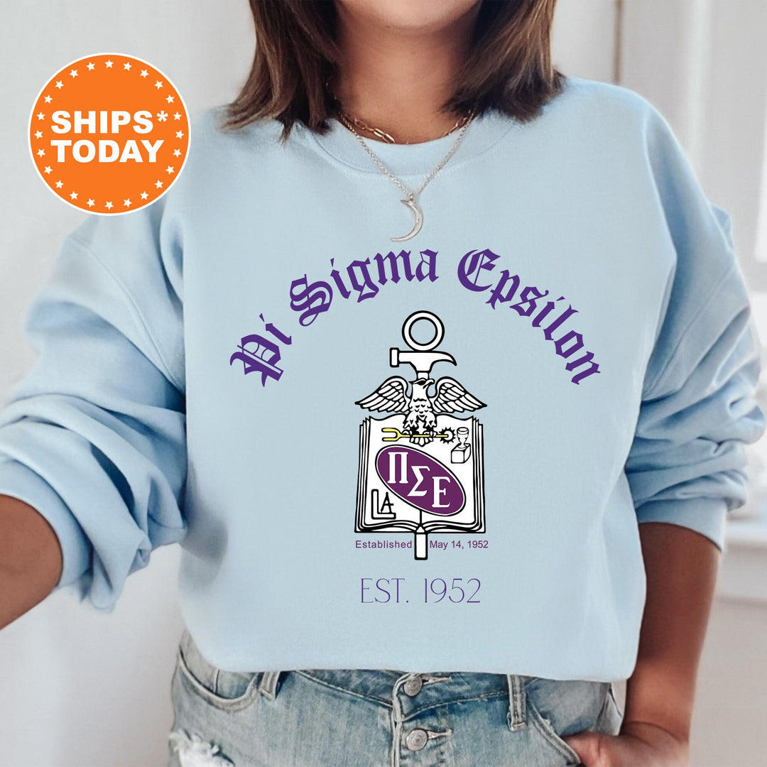 Pi Sigma Epsilon Greek Heritage COED Sweatshirt | Pi Sigma Epsilon Crest Sweatshirt | COED Fraternity Crewneck | Greek Apparel _ 15394g