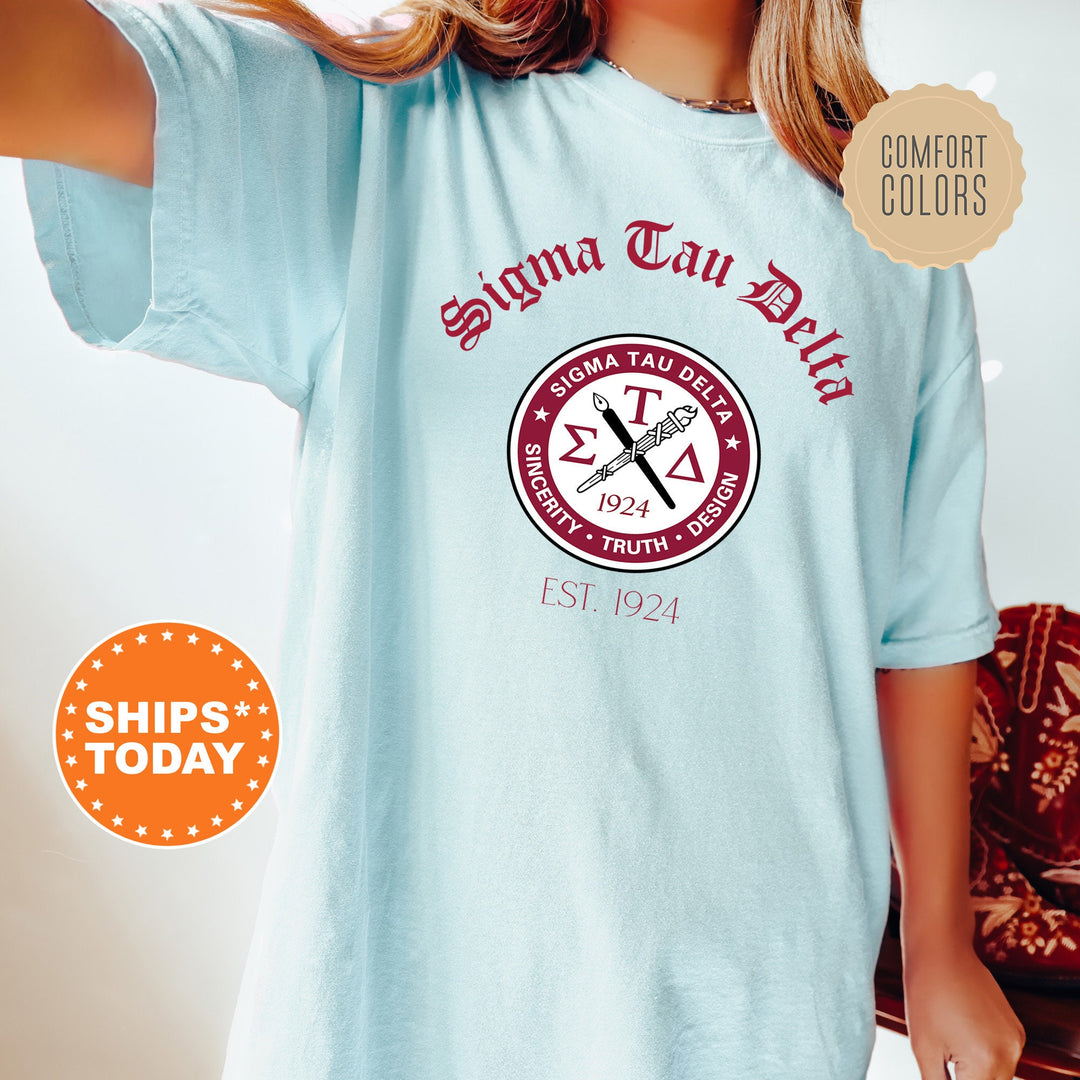 Sigma Tau Delta Greek Heritage COED T-Shirt | Sigma Tau Delta Crest Shirt | COED Fraternity TShirt | Comfort Colors Tee _ 15395g