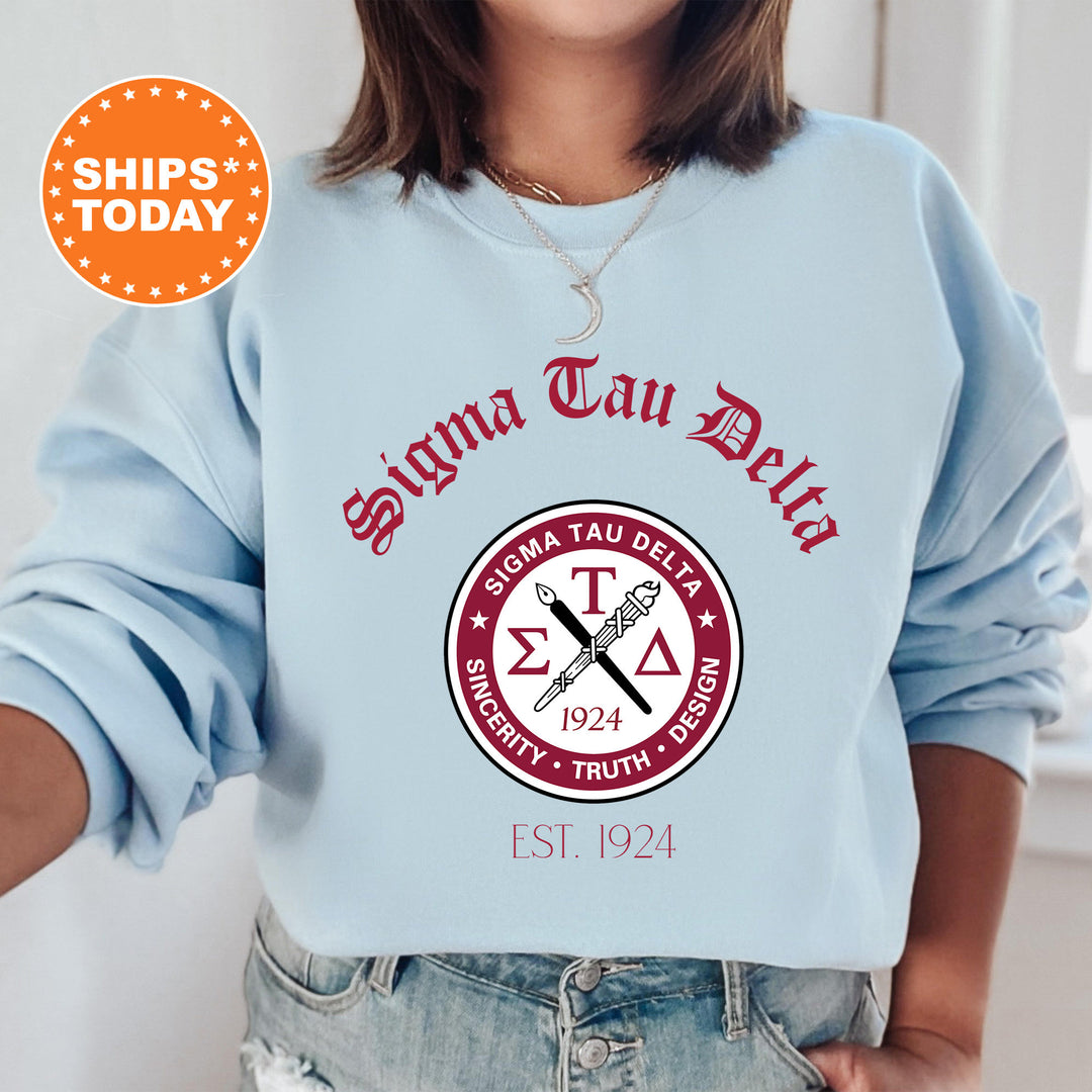 Sigma Tau Delta Greek Heritage COED Sweatshirt | Sigma Tau Delta Crest Sweatshirt | COED Fraternity Crewneck | Greek Apparel _ 15395g