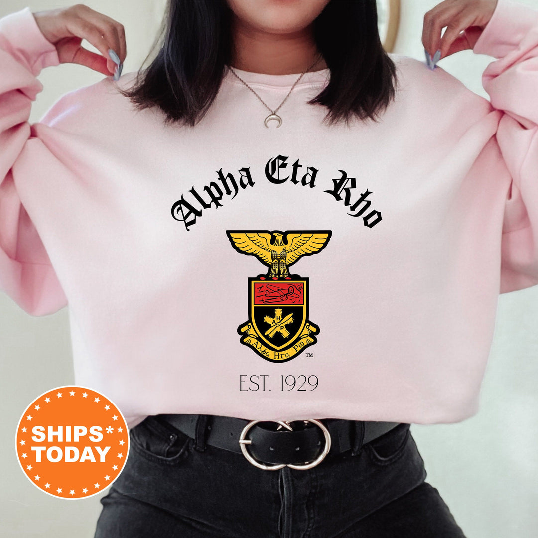 Alpha Eta Rho Greek Heritage COED Sweatshirt | Alpha Eta Rho Crest Sweatshirt | COED Fraternity Crewneck | Greek Apparel _ 15381g