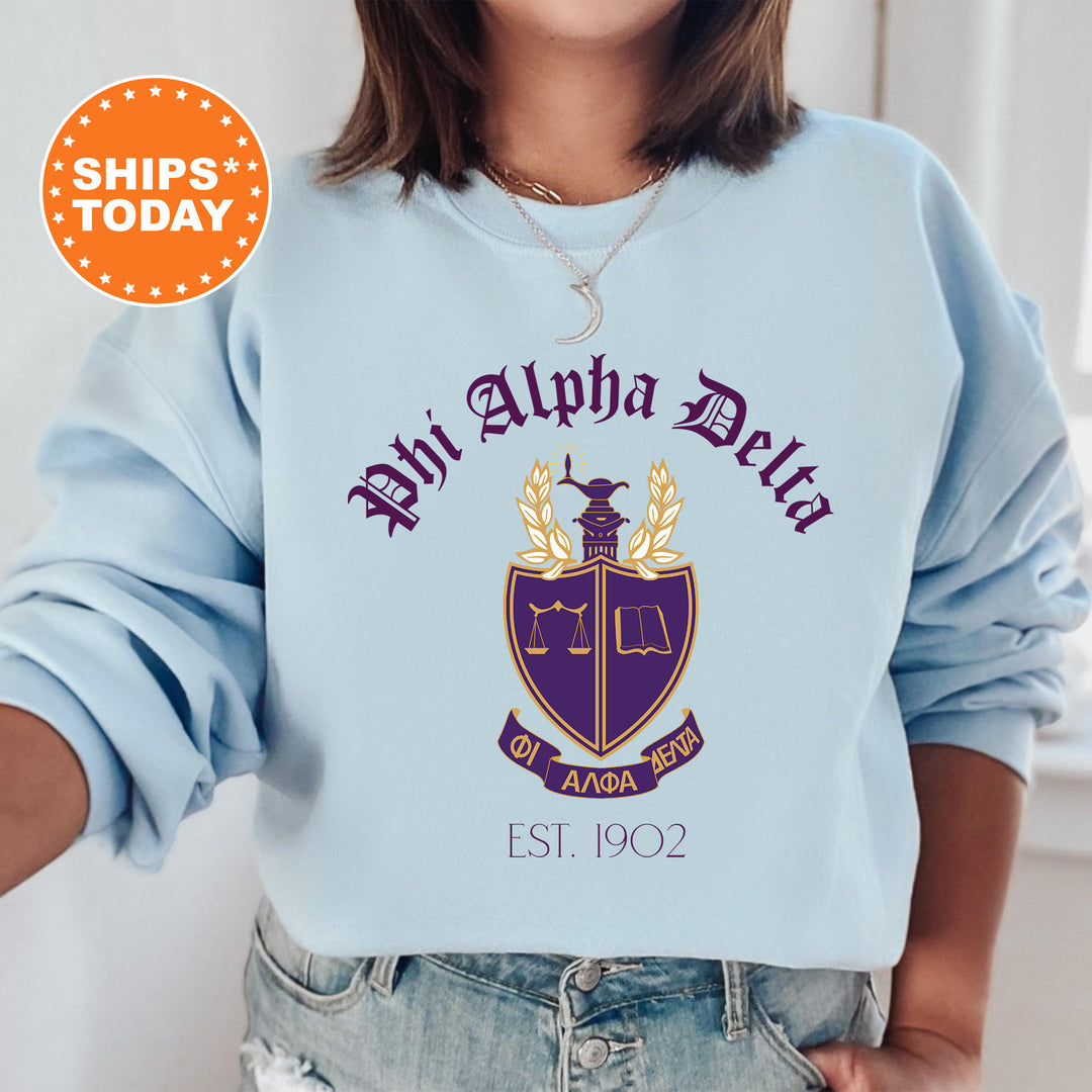 Phi Alpha Delta Greek Heritage COED Sweatshirt | Phi Alpha Delta Crest Sweatshirt | COED Fraternity Crewneck | Greek Apparel _ 15390g