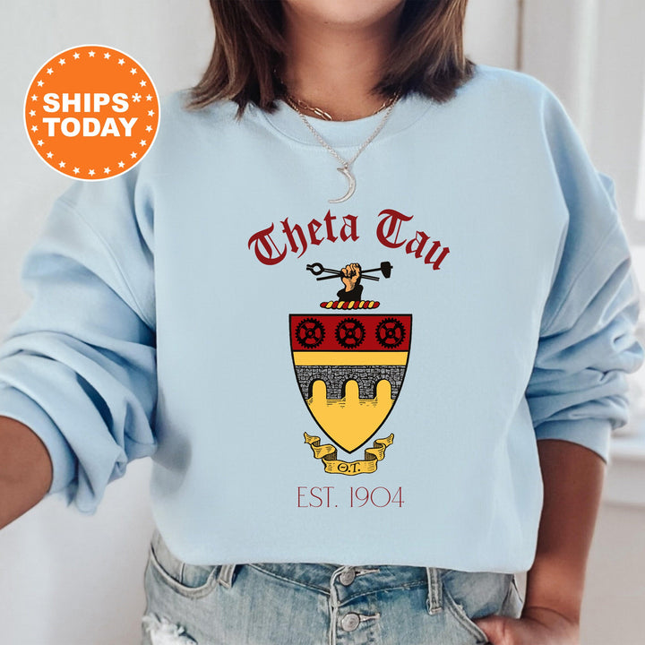 Theta Tau Greek Heritage COED Sweatshirt | Theta Tau Crest Sweatshirt | COED Fraternity Crewneck | Greek Apparel _ 15396g