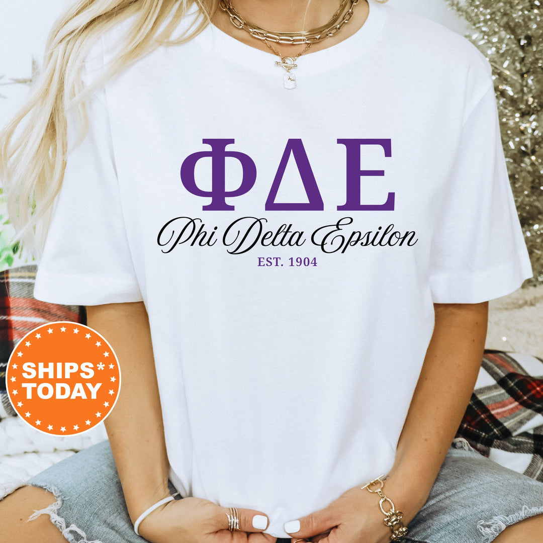 Phi Delta Epsilon Letter Unity COED T-Shirt | Phi Delta Epsilon Greek Letters Shirt | PhiDE Fraternity Gift | Comfort Colors Shirt _ 15376g