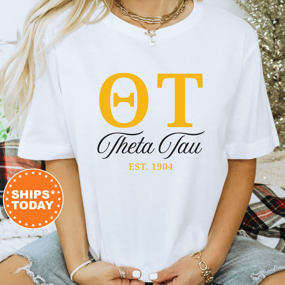 Theta Tau Letter Unity COED T-Shirt | Theta Tau Greek Letters Shirt | Theta Tau COED Fraternity Gift | Comfort Colors Shirt _ 15380g