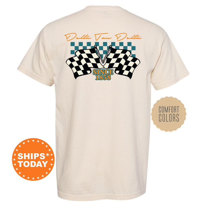 Delta Tau Delta Race Banner Fraternity T-Shirt | Delt Comfort Colors Tees | Bid Day Gift | Rush Pledge Shirt | Custom Greek Apparel _ 11927g