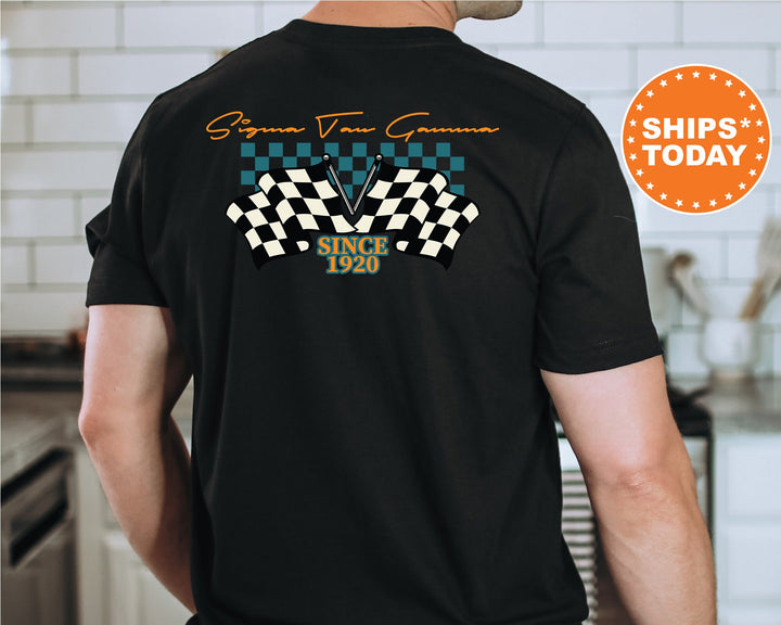 Sigma Tau Gamma Race Banner Fraternity T-Shirt | Sig Tau Comfort Colors Tees | Bid Day | Rush Pledge Shirt | Custom Greek Apparel _ 11945g