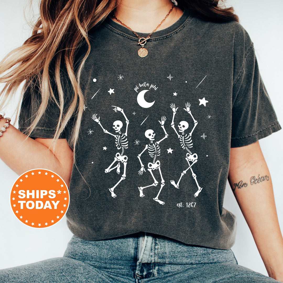 Pi Beta Phi Skeleton Groove Sorority T-Shirt | Pi Phi Halloween Shirt | Comfort Color Tee | Sorority Merch | Spooky Shirt _ 17101g