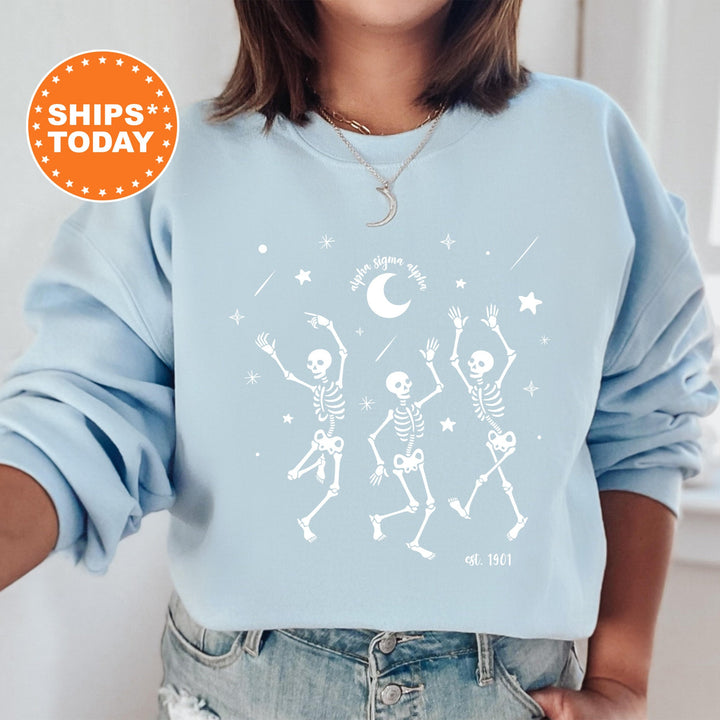 Alpha Sigma Alpha Skeleton Groove Sorority Sweatshirt | Halloween Sweatshirt | Spooky Sweatshirt | Sorority Gifts | Greek Apparel _ 17087g