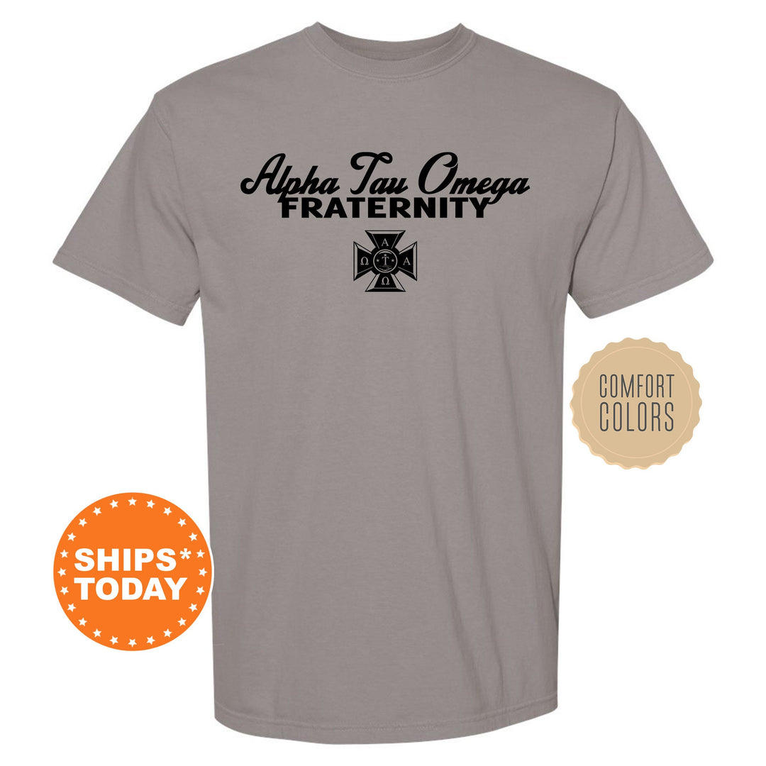 Alpha Tau Omega Simple Crest Fraternity T-Shirt | ATO Crest Shirt | Rush Pledge Shirt | Frat Bid Day Gift | Comfort Colors Tees _ 9812g