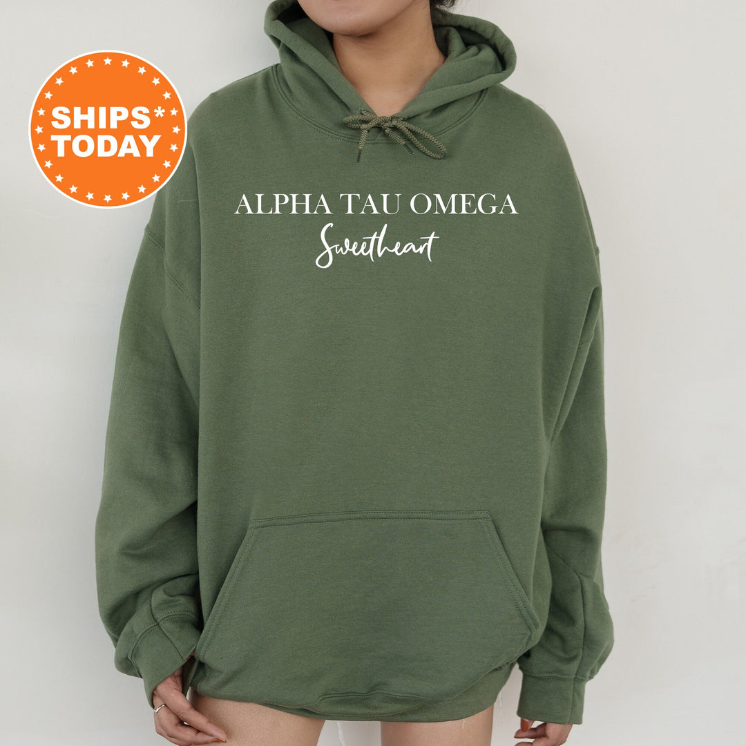 Alpha Tau Omega Cursive Sweetheart Fraternity Sweatshirt | ATO Sweetheart Sweatshirt | Fraternity Hoodie | Gift For Girlfriend