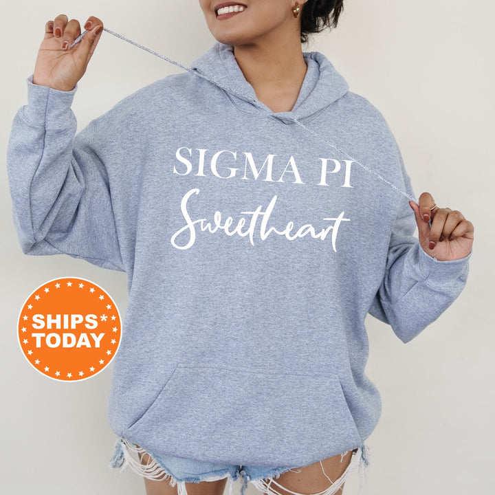 Sigma Pi Cursive Sweetheart Fraternity Sweatshirt | Sigma Pi Sweetheart Sweatshirt | Fraternity Hoodie | Gift For Girlfriend
