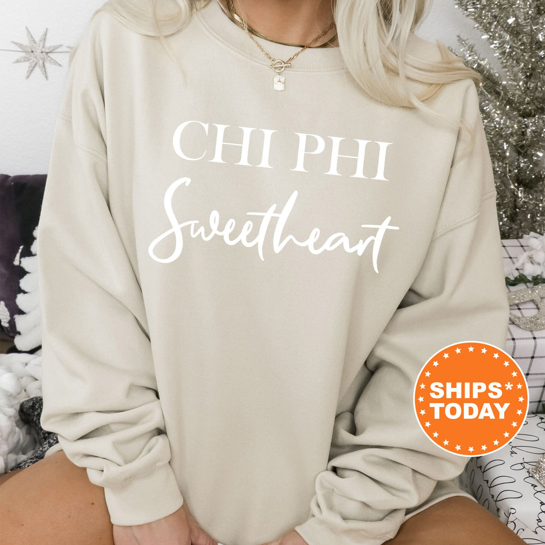Chi Phi Cursive Sweetheart Fraternity Sweatshirt | Chi Phi Sweetheart Sweatshirt | Fraternity Hoodie | Gift For Girlfriend