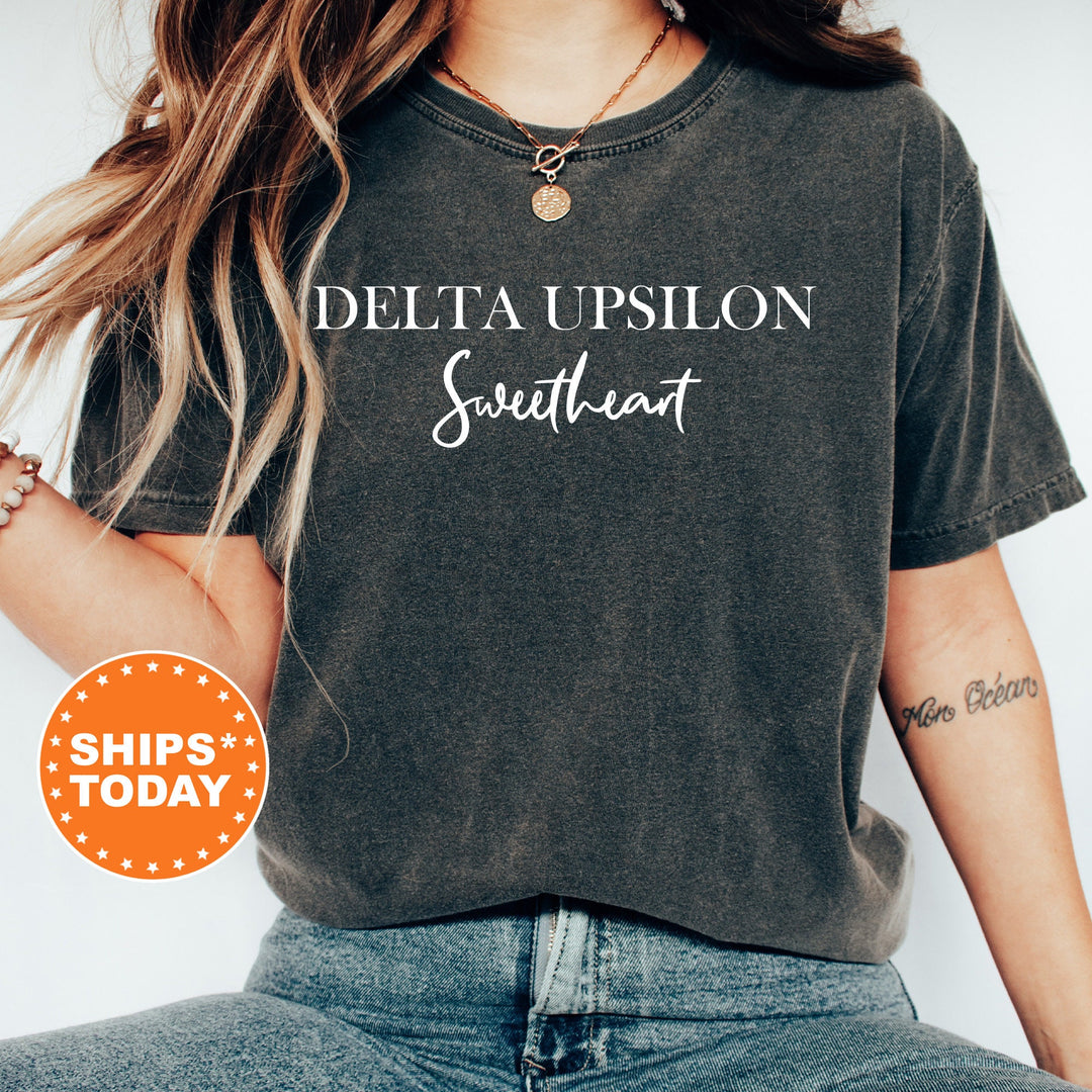 Delta Upsilon Cursive Sweetheart Fraternity T-Shirt | Delta Upsilon Sweetheart Shirt | DU Comfort Colors Tee | Gift For Girlfriend _ 6922g
