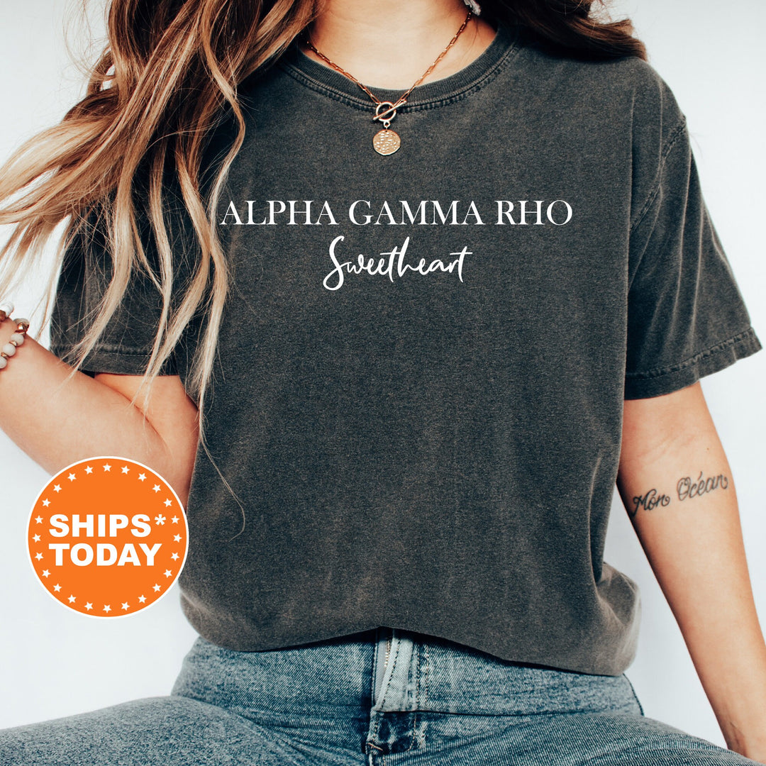 Alpha Gamma Rho Cursive Sweetheart Fraternity T-Shirt | AGR Sweetheart Shirt | Comfort Colors Tee | Gift For Girlfriend _ 6914g
