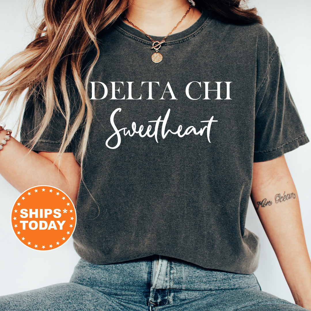 Delta Chi Cursive Sweetheart Fraternity T-Shirt | Delta Chi Sweetheart Shirt | DChi Comfort Colors Tee | Gift For Girlfriend _ 6919g