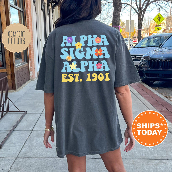 Alpha Sigma Alpha Bright Buds Sorority T-Shirt | Alpha Sigma Alpha Comfort Colors Shirt | Big Little Reveal | Trendy Floral Shirt _ 13560g