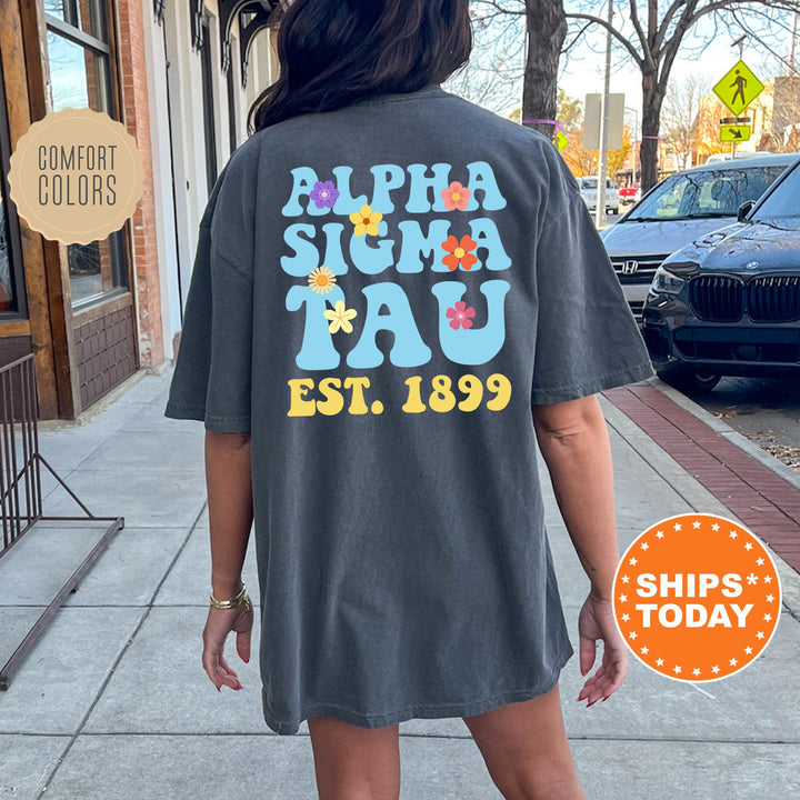 Alpha Sigma Tau Bright Buds Sorority T-Shirt | Alpha Sigma Tau Comfort Colors Shirt | Big Little Reveal | Trendy Floral Shirt _ 13561g
