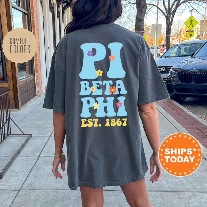 Pi Beta Phi Bright Buds Sorority T-Shirt | Pi Phi Comfort Colors Shirt | Big Little Reveal | Sorority Gift | Trendy Floral Shirt _ 13574g