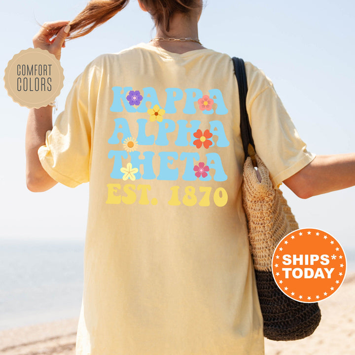 Kappa Alpha Theta Bright Buds Sorority T-Shirt | Theta Comfort Colors Shirt | Big Little Sorority Reveal | Trendy Floral Shirt _ 13569g