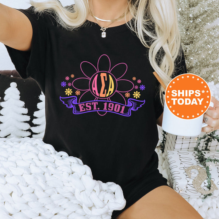 Alpha Sigma Alpha Floral Greek Letters Sorority T-Shirt | Comfort Colors Tee | Big Little Reveal Gift | Trendy Floral Shirt _ 16931g