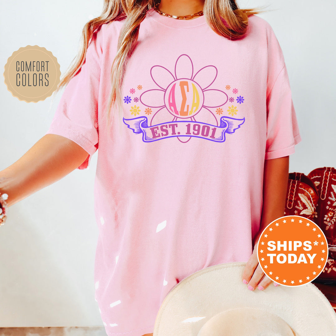 Alpha Sigma Alpha Floral Greek Letters Sorority T-Shirt | Comfort Colors Tee | Big Little Reveal Gift | Trendy Floral Shirt _ 16931g